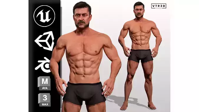 Realistic Mature Athletic Male Character Game Ready Low-poly 3D model