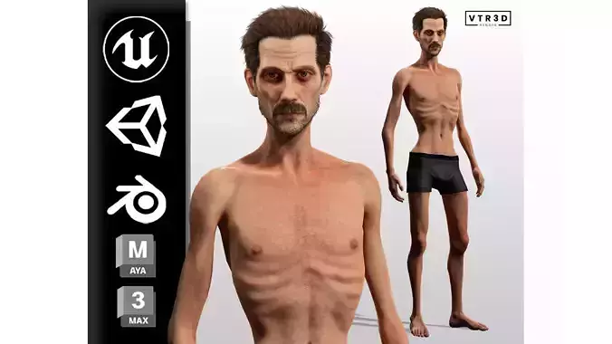 Realistic Skinny Male Character Game Ready Low-poly 3D model