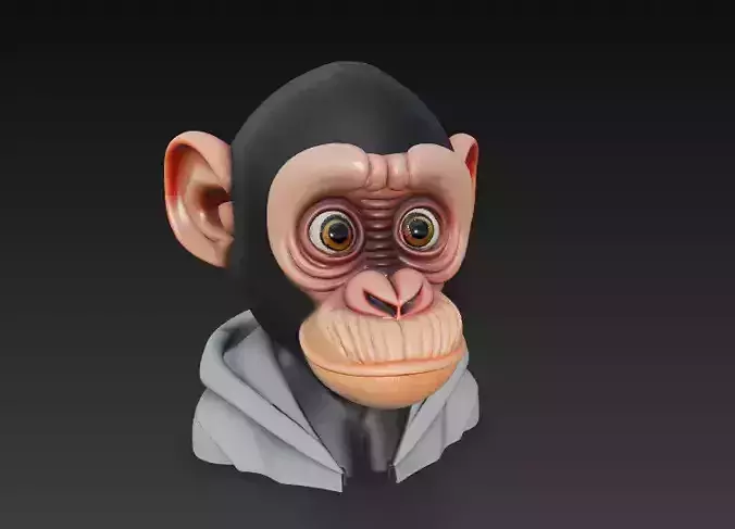 Stylized Monkey Head Bust - Cartoon Character 3D 3D print model