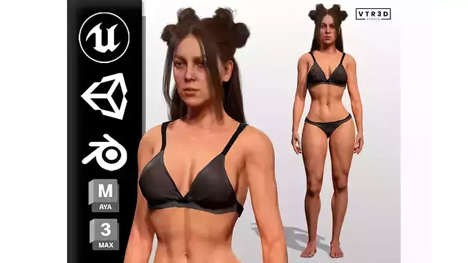 Realistic Athletic Female Character Game Ready Low-poly 3D model