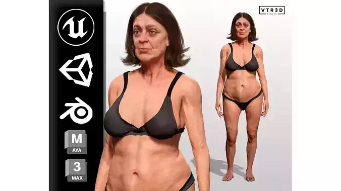 Realistic Elderly Female Character Game Ready Low-poly 3D model
