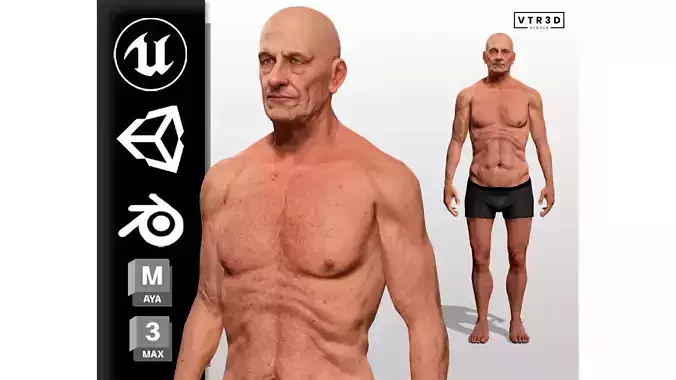 Realistic Elderly Male Character Game Ready Low-poly 3D model