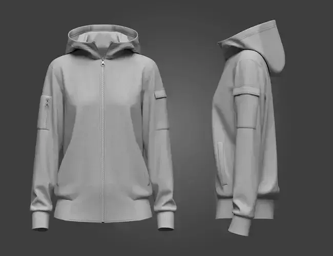 Women Front Zip Hoodie with Utility Pockets 3D model 3D model
