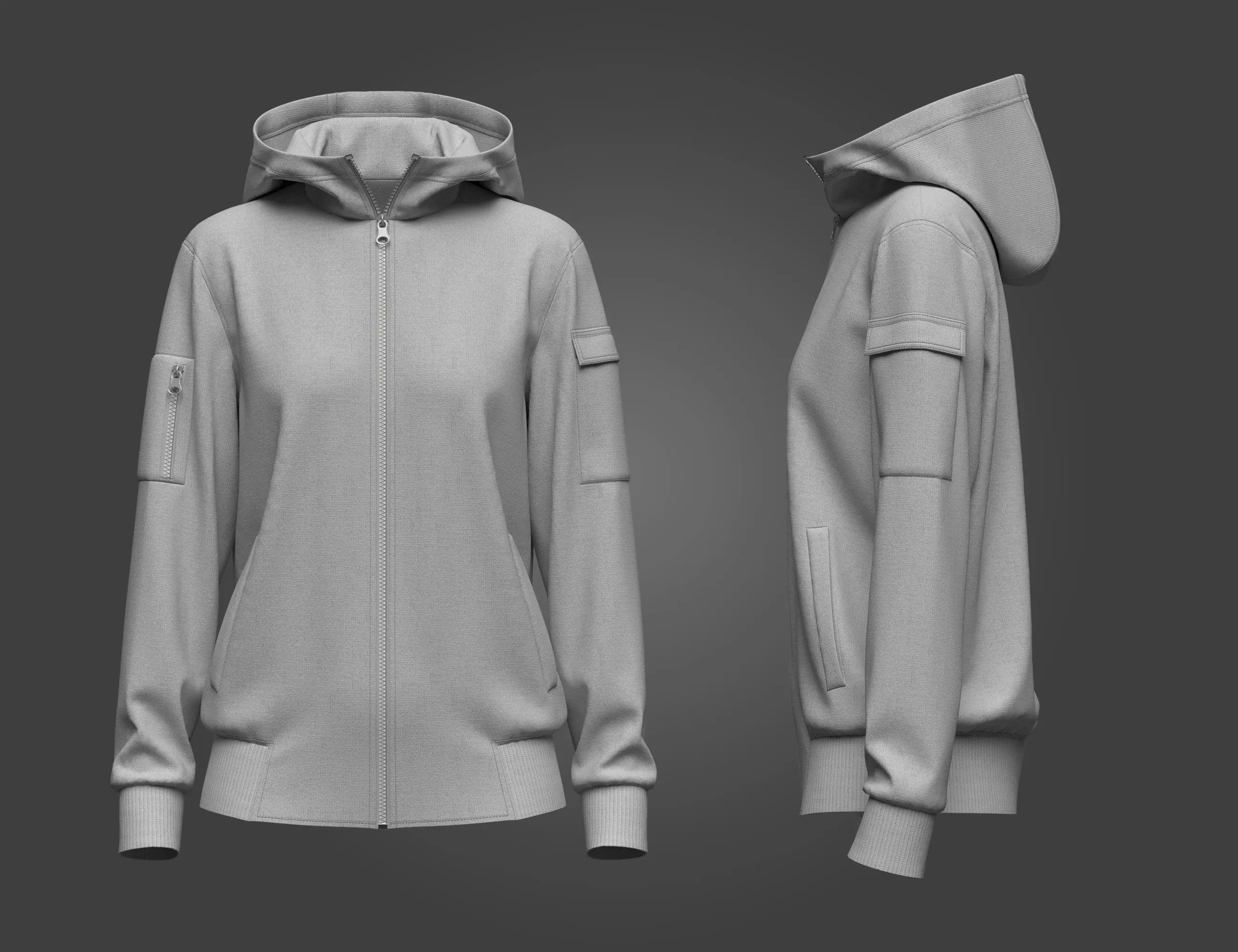 Women Front Zip Hoodie with Utility Pockets 3D model 3D model_0
