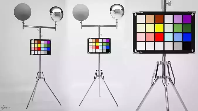 Ultra-Realistic Color Checker with Grey and Chrome Ball Free low-poly 3D model