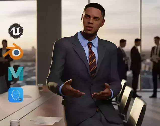 Realistic Black Male 3D Character in Suit 