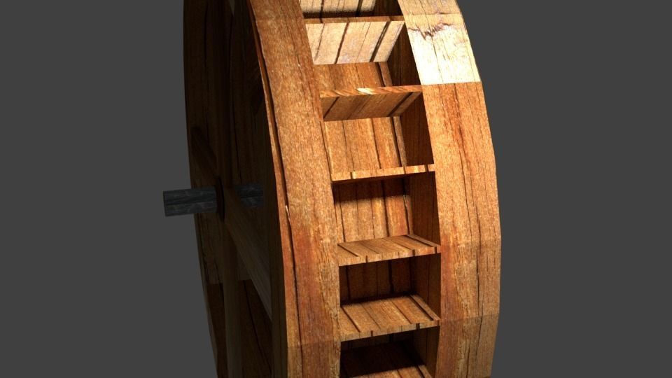 Realistic WaterWheel wooden wheel Low-poly 3D model_3