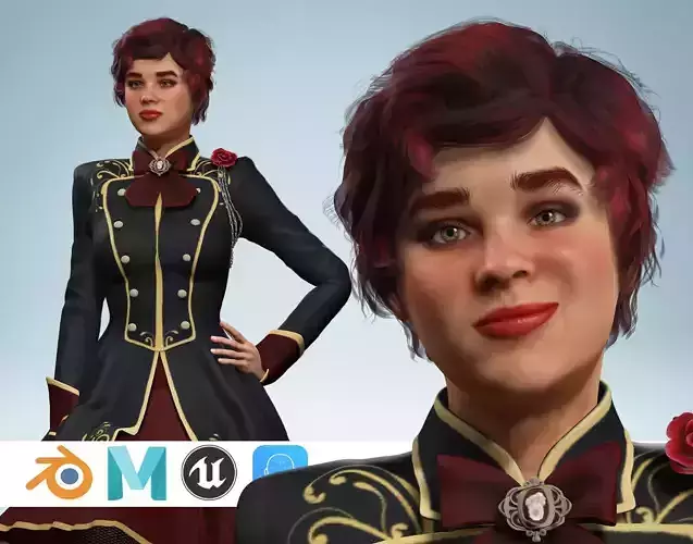 Victorian Style Dress  Realistic Female 3D  Low-poly 3D model