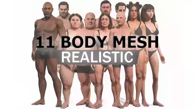 11 Realistic Human Body Mesh Pack Diverse Male Female Game Ready 3D Model Collection