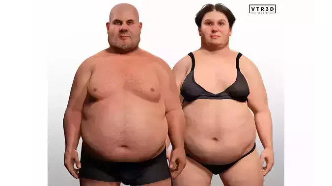 Realistic Overweight Male Female Body Mesh Pack High Detail 3D Model Collection