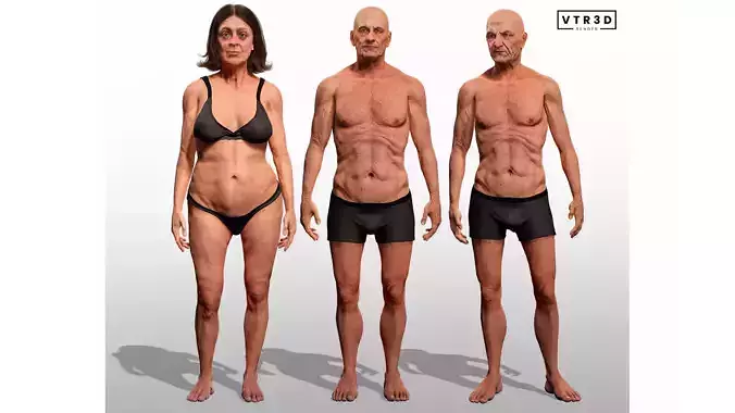 Realistic Elderly Male Female Body Mesh Pack 3D Model Collection