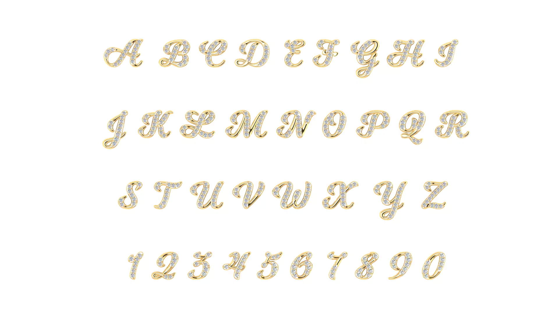 A font set of letters and numbers used in jewelry design 3D print model_1