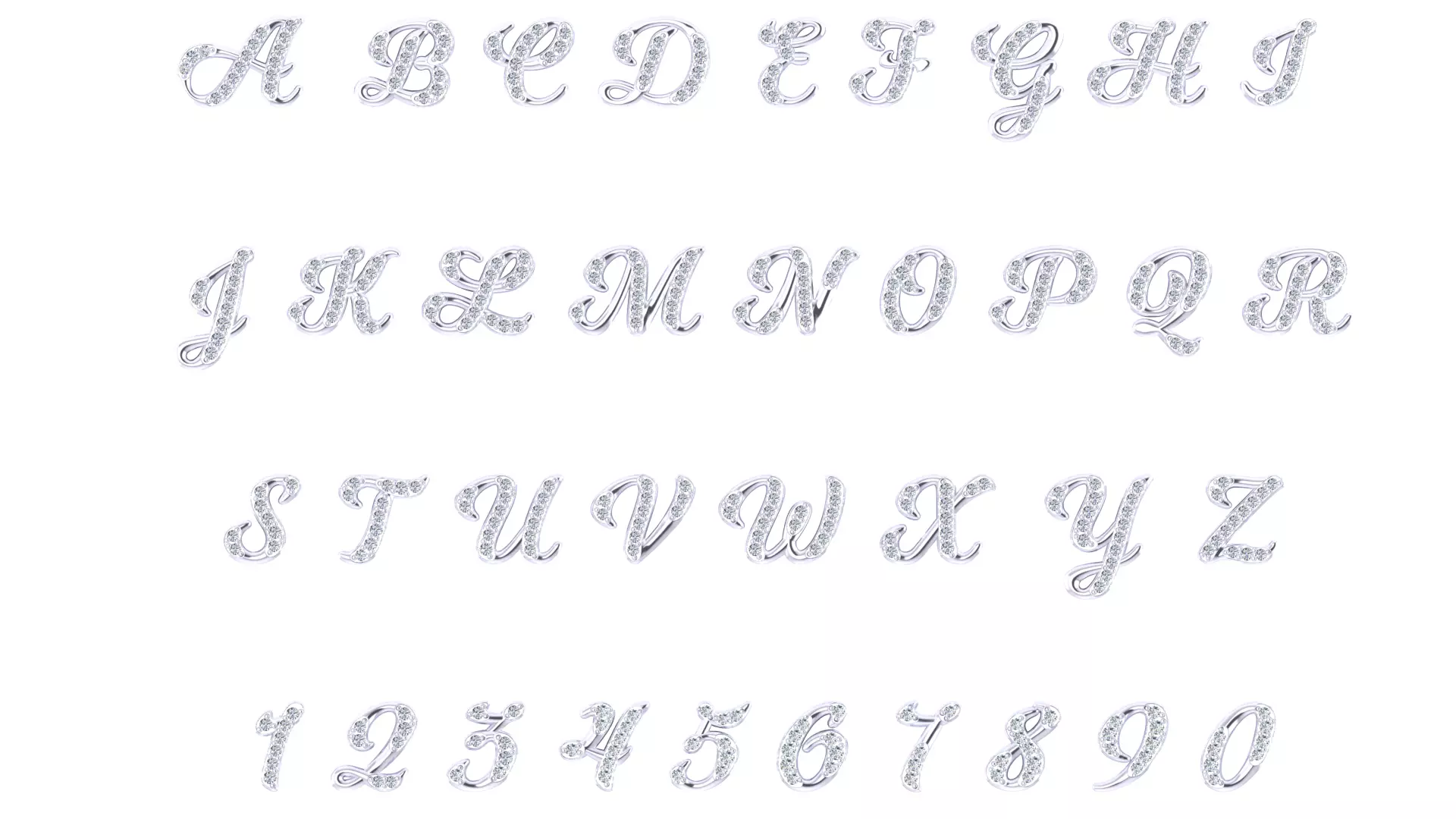 A font set of letters and numbers used in jewelry design 3D print model_5