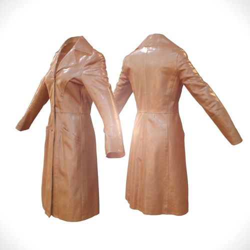 Long Leather Coat Closed Brown Low-poly 3D model