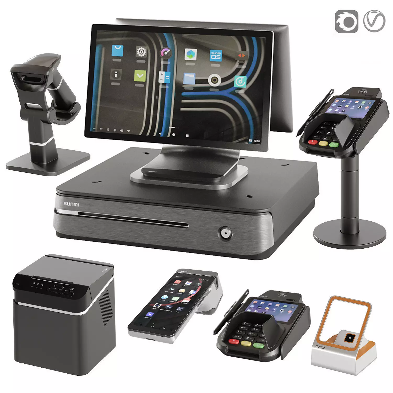 Set of cash register equipment SUNMI 3D model