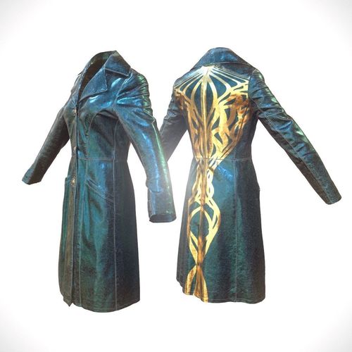 Long Leather Coat Closed Blue Low-poly 3D model