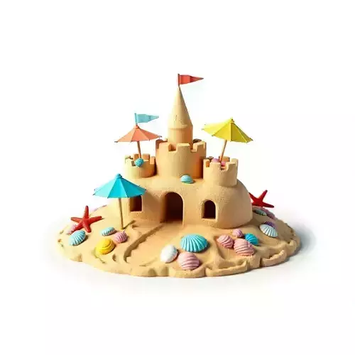Beach Sand Castle with Umbrellas 3D Model Low-poly 3D model