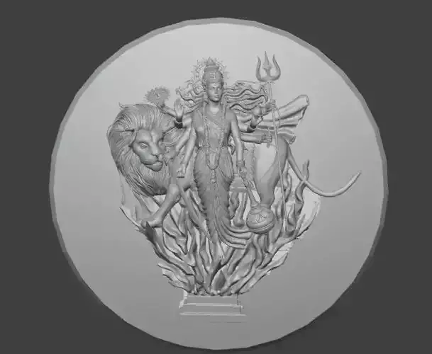 Exquisite Devi Durga Bas Relief Divine Goddess