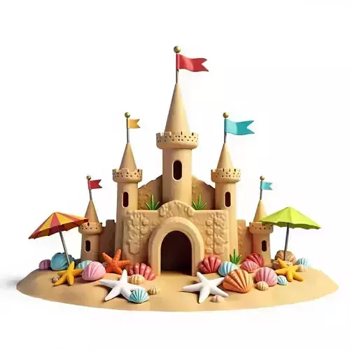 Elaborate Beach Sand Castle Scene 3D Model Low-poly 3D model