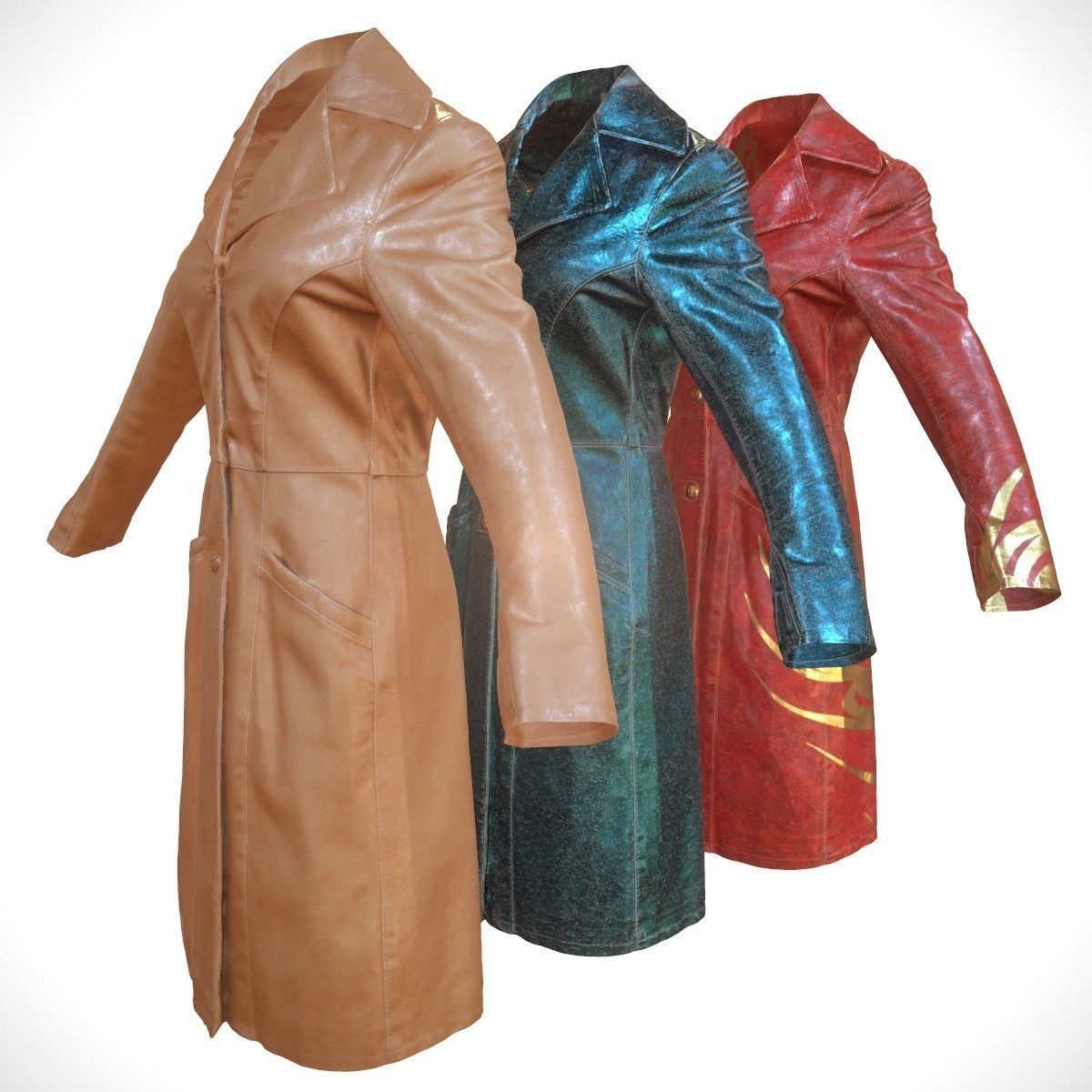 3 Leather Coats Collection Low-poly 3D model_1