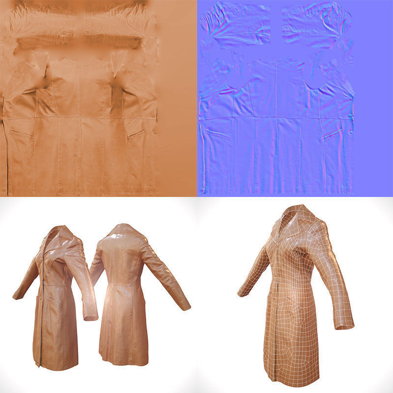 3 Leather Coats Collection Low-poly 3D model_23