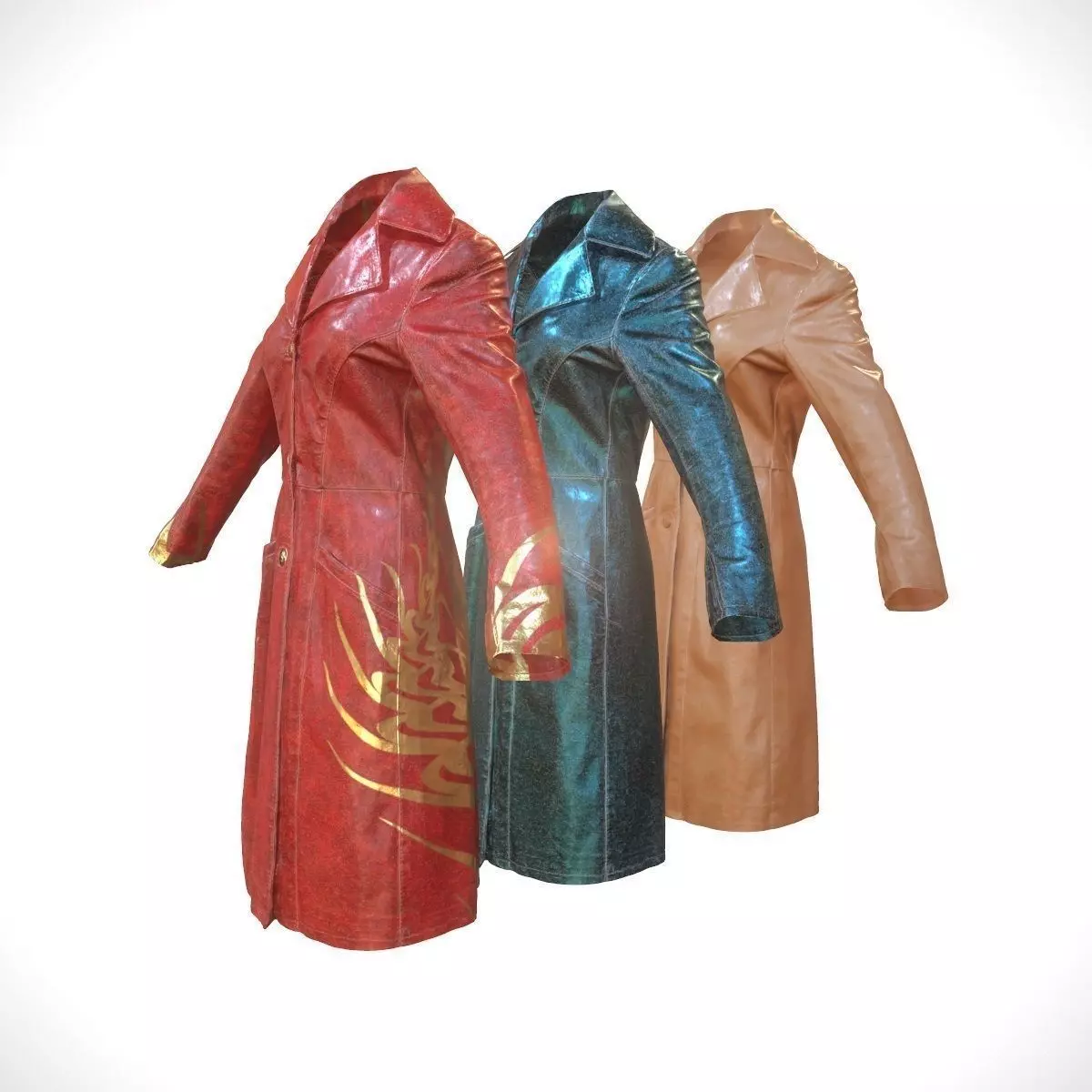 3 Leather Coats Collection Low-poly 3D model_0