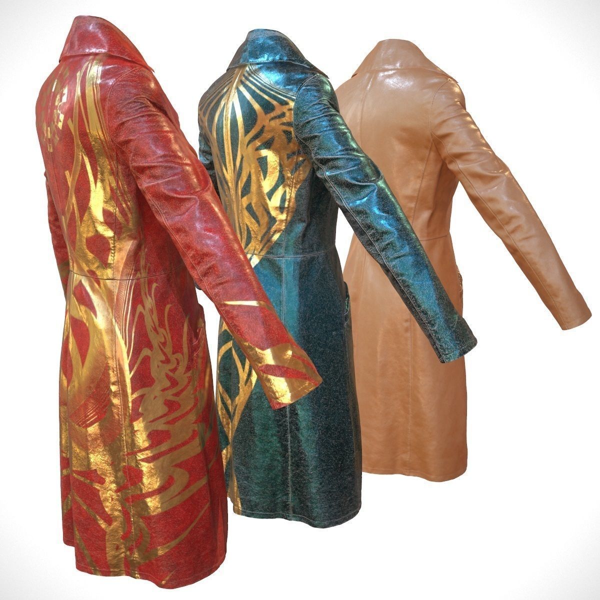 3 Leather Coats Collection Low-poly 3D model_2