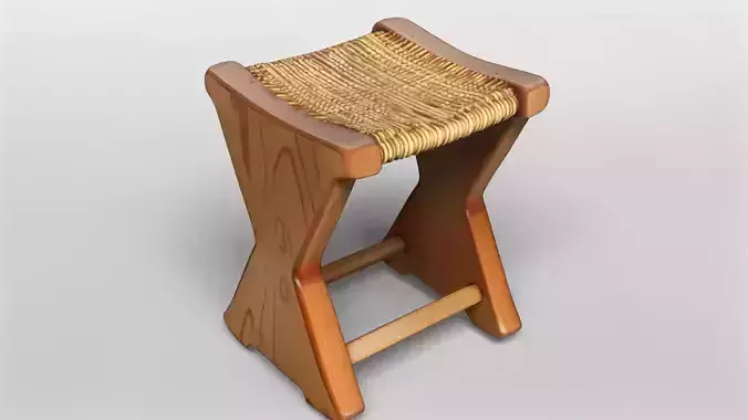 Modern Wooden Folding Stool with Woven Seat