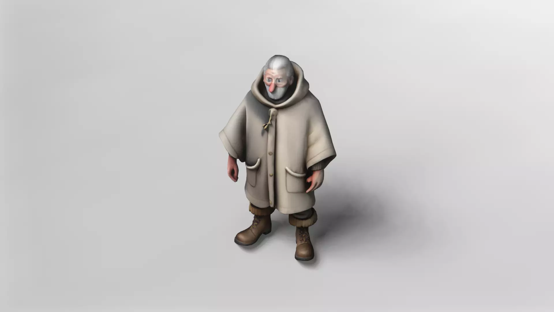 Stylized Elderly Man in Cozy Winter Coat 3D Model 3D model_1