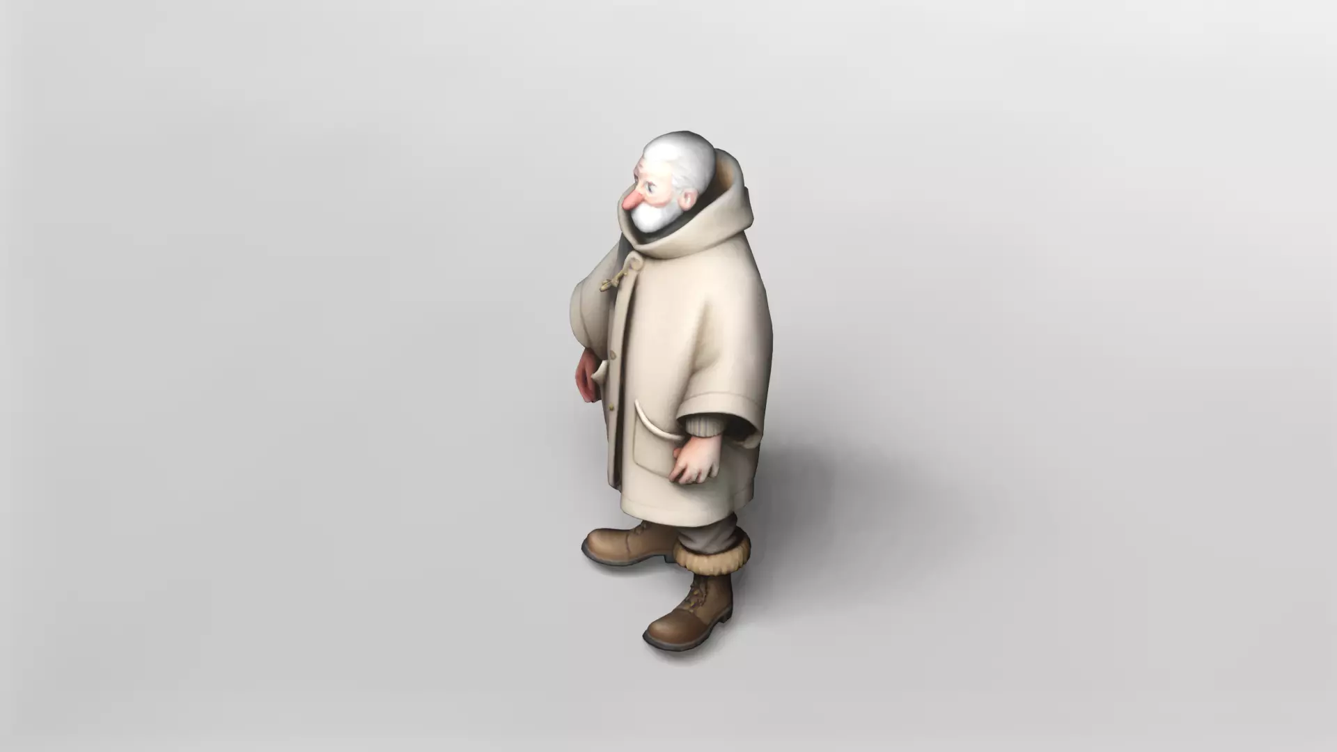 Stylized Elderly Man in Cozy Winter Coat 3D Model 3D model_2