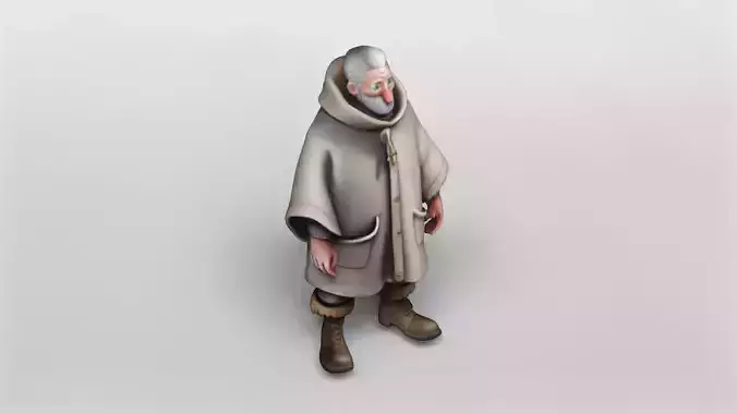 Stylized Elderly Man in Cozy Winter Coat 3D Model