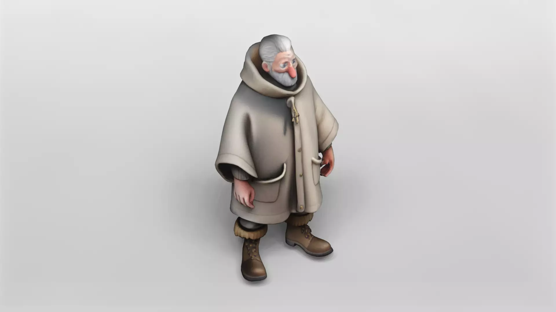 Stylized Elderly Man in Cozy Winter Coat 3D Model 3D model_0