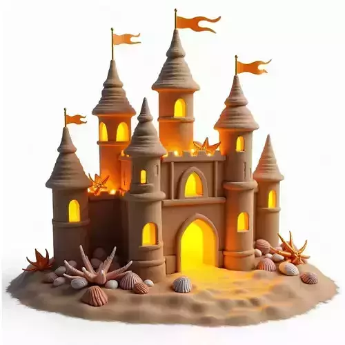 Grand Illuminated Beach Castle 3D Model Low-poly 3D model