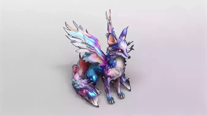 Mystical Neon Fox with Ethereal Wings