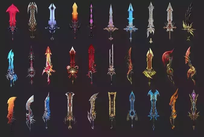 Pack With 30 Fantasy Swords - Part 16 Low-poly 3D model