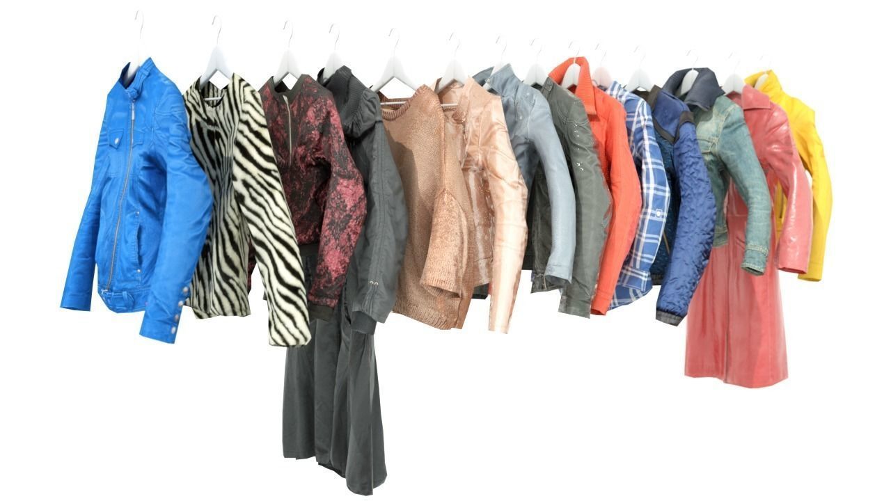 Clothing On hanger 14 Piece Collection Low-poly 3D model_0