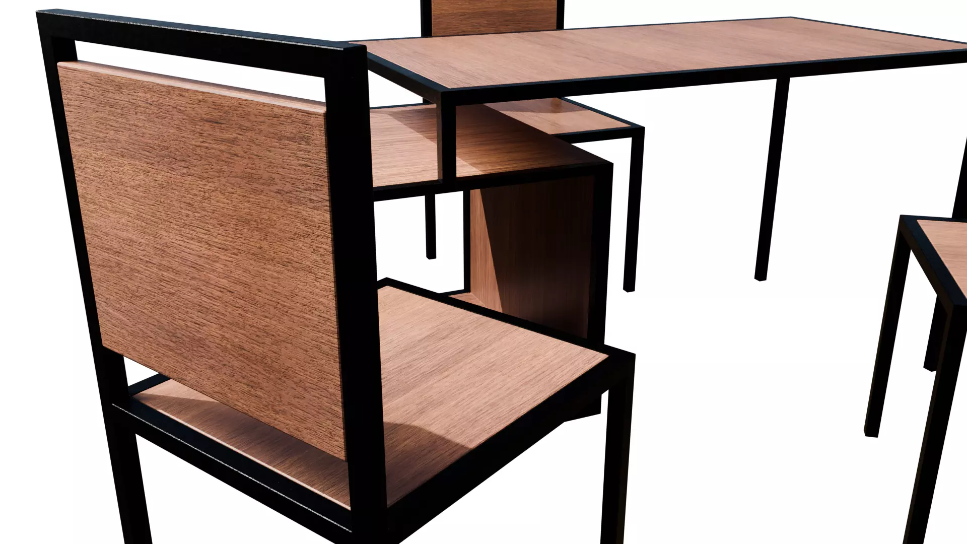 Industrial Style Desk Table 2 Chairs 3D Model with PBR Textures Low-poly 3D model_2