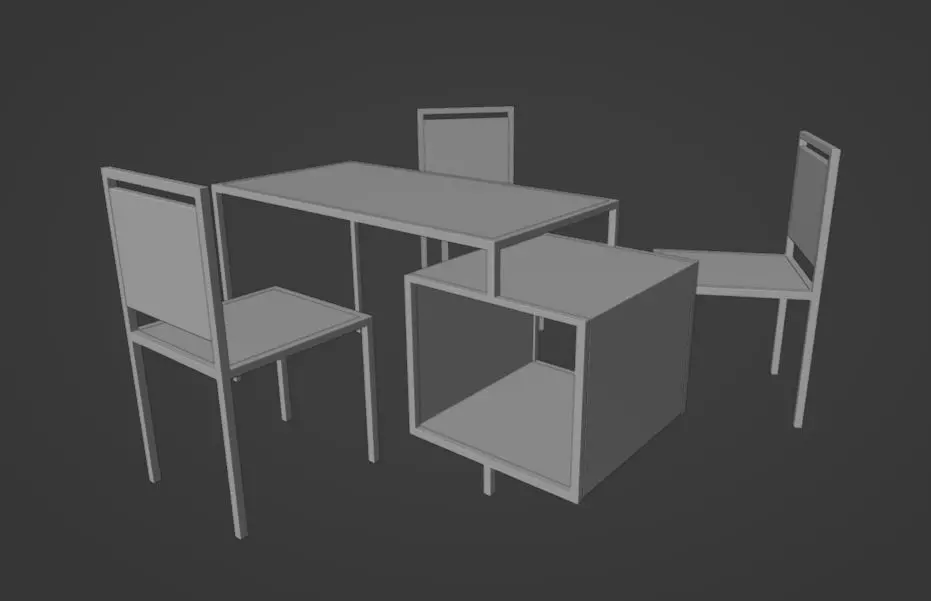 Industrial Style Desk Table 2 Chairs 3D Model with PBR Textures Low-poly 3D model_6