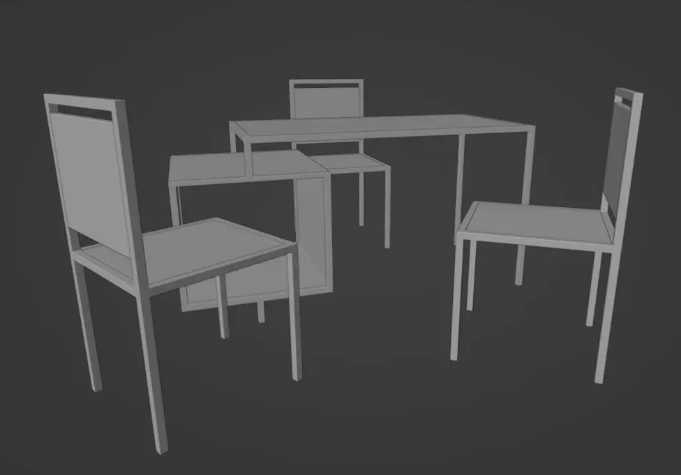 Industrial Style Desk Table 2 Chairs 3D Model with PBR Textures Low-poly 3D model_5