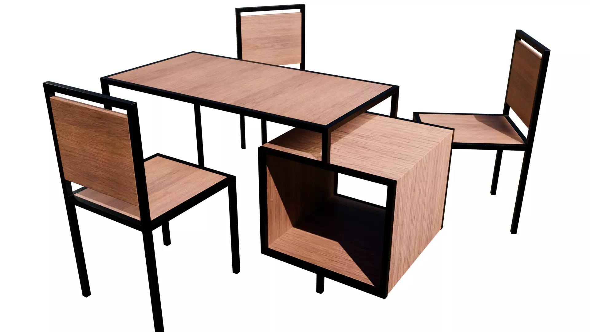 Industrial Style Desk Table 2 Chairs 3D Model with PBR Textures Low-poly 3D model_1