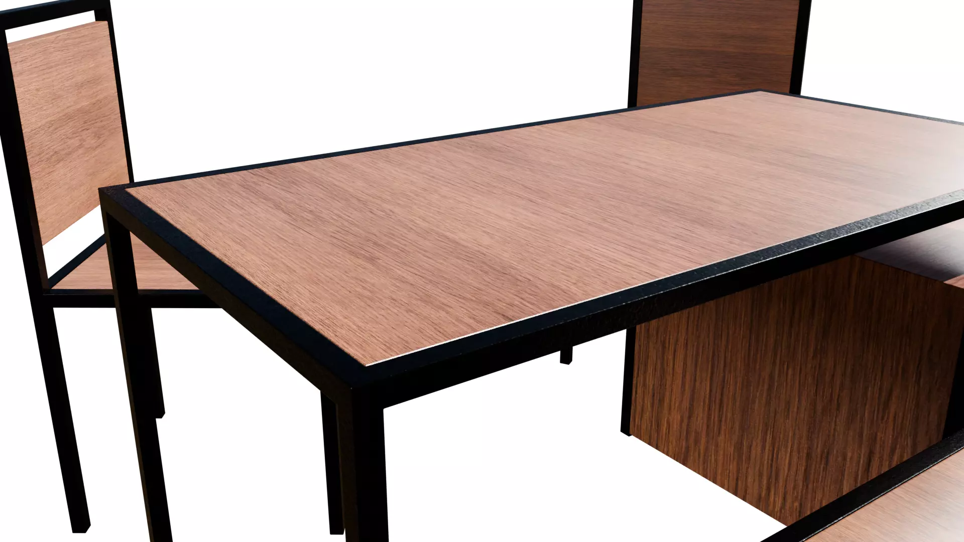 Industrial Style Desk Table 2 Chairs 3D Model with PBR Textures Low-poly 3D model_3