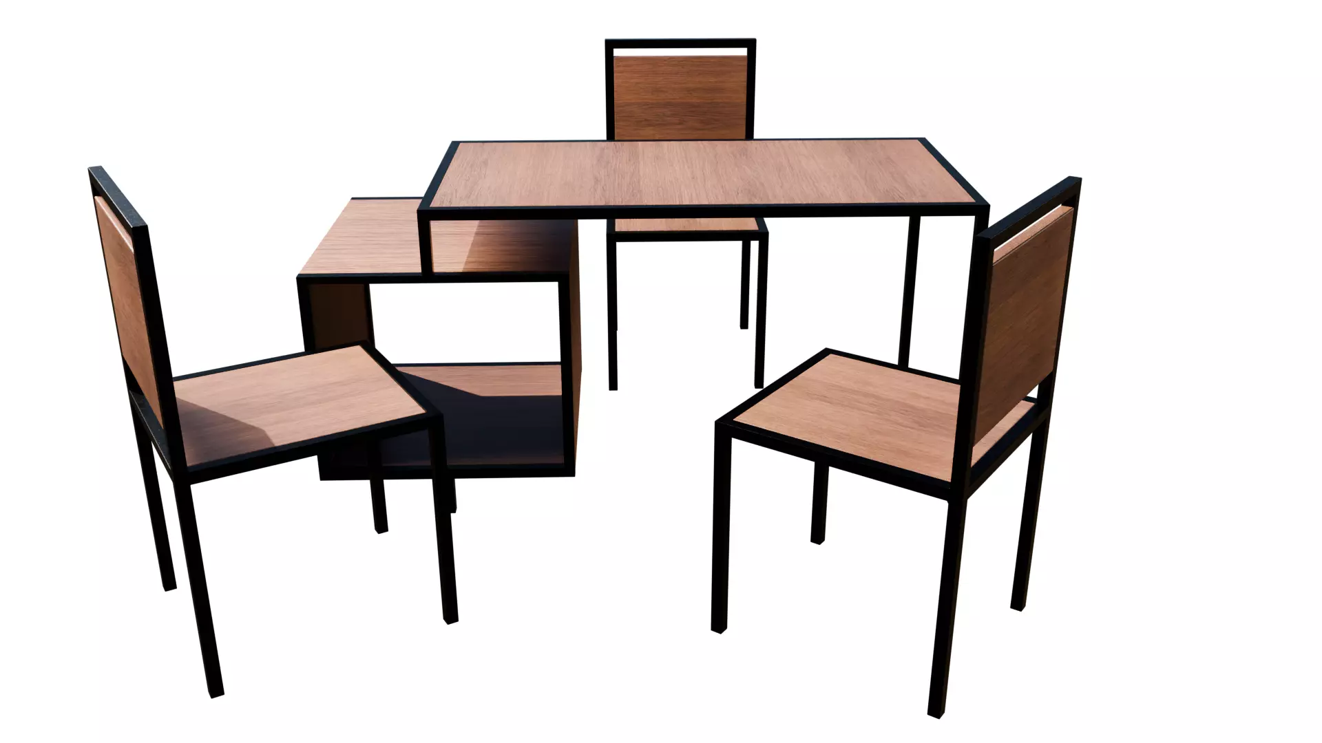 Industrial Style Desk Table 2 Chairs 3D Model with PBR Textures Low-poly 3D model_0