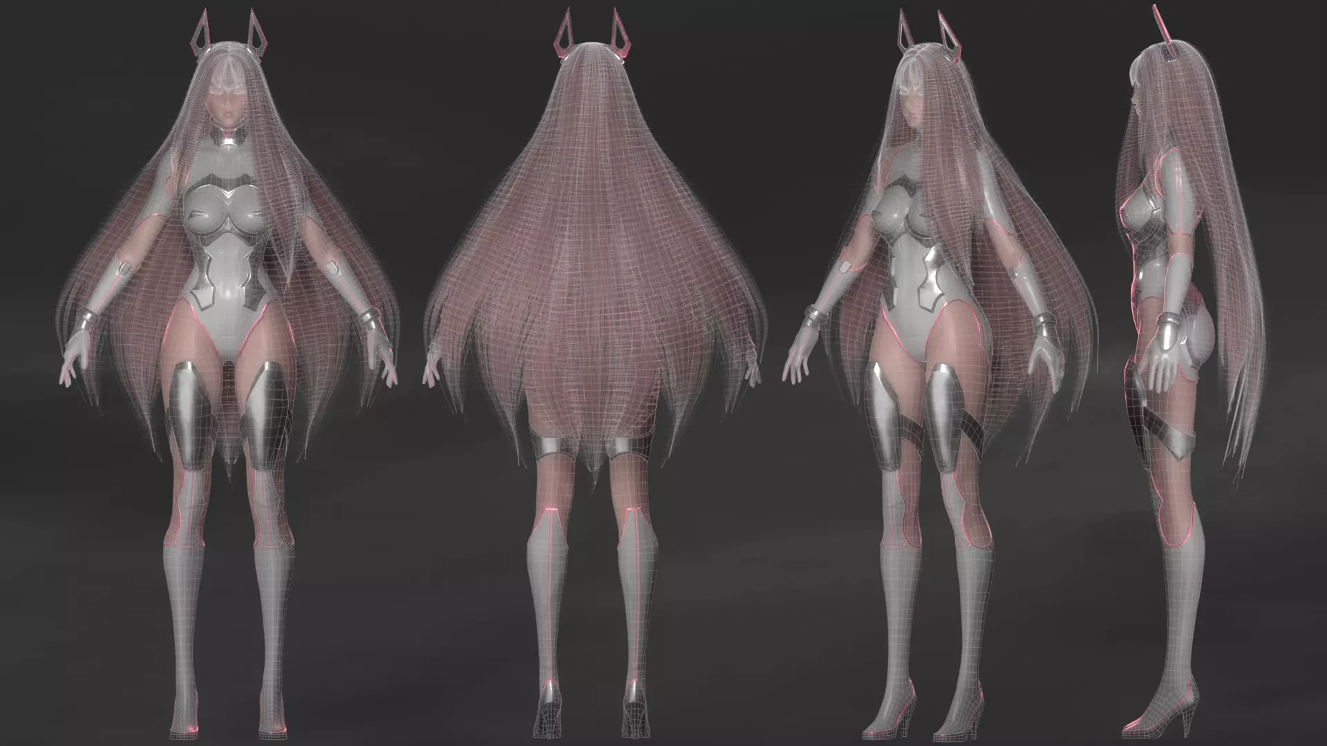 Stellar Aerith - Anime Sci-fi Girl - Game Ready Low-poly 3D model_14