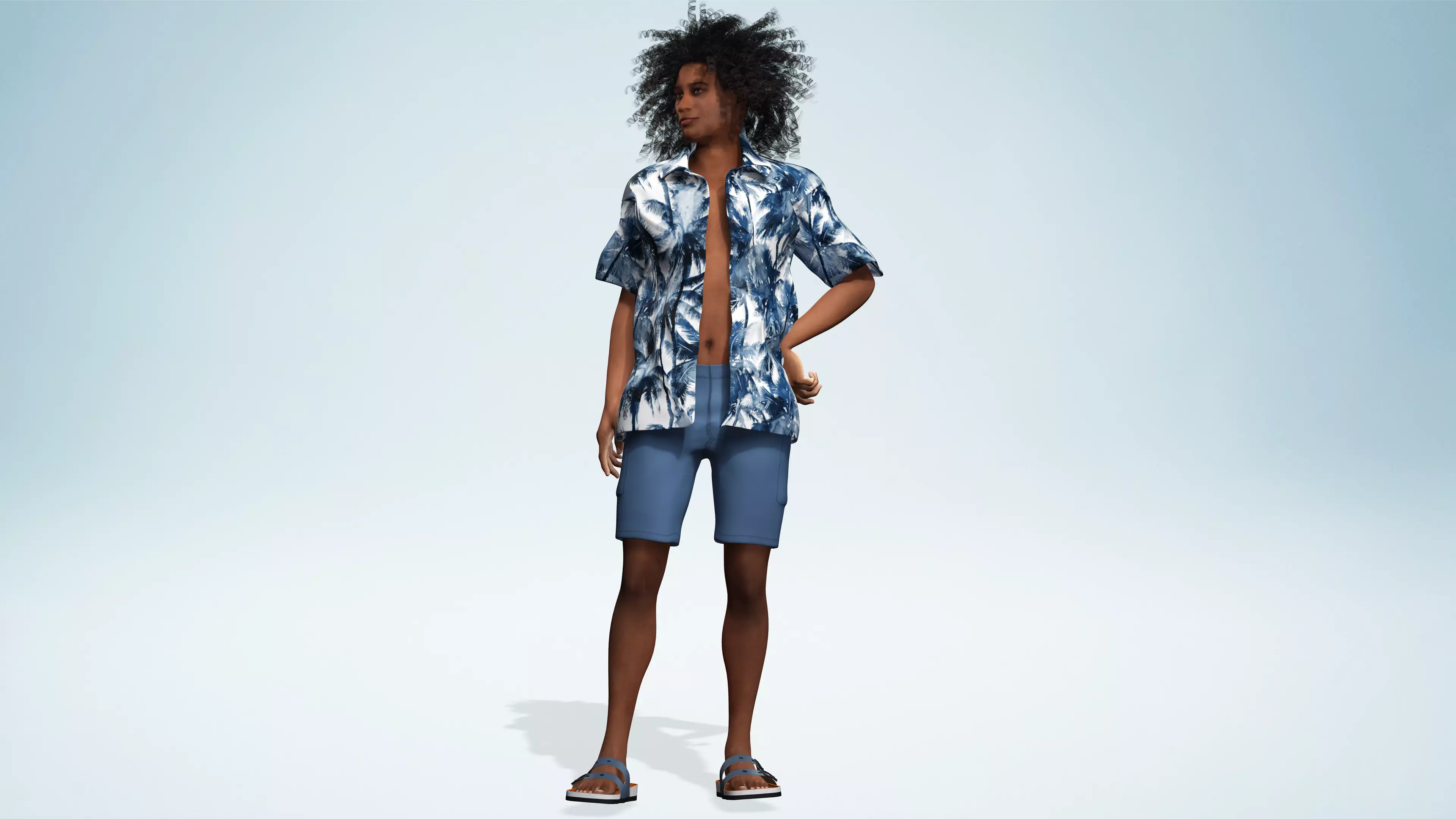 Realistic Male 3D Character in Hawaiian Shirt  Low-poly 3D model_9