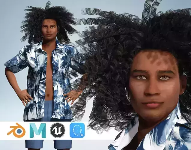 Realistic Male 3D Character in Hawaiian Shirt  Low-poly 3D model
