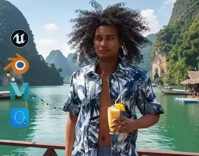 Realistic Male 3D Character in Hawaiian Shirt  Low-poly 3D model