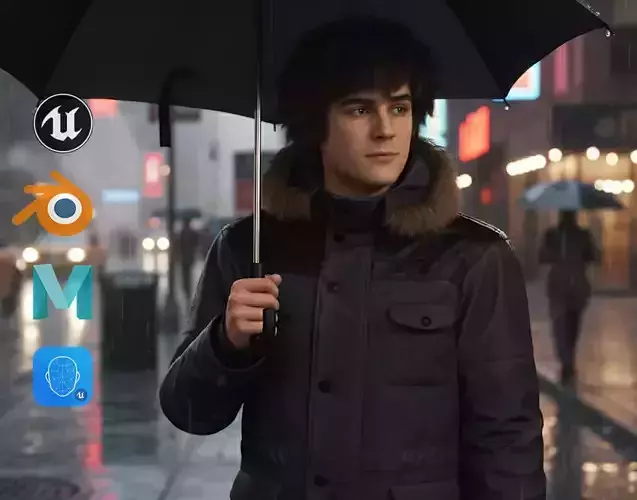 Lifelike Winter Gentleman 3D Character in Black Parka