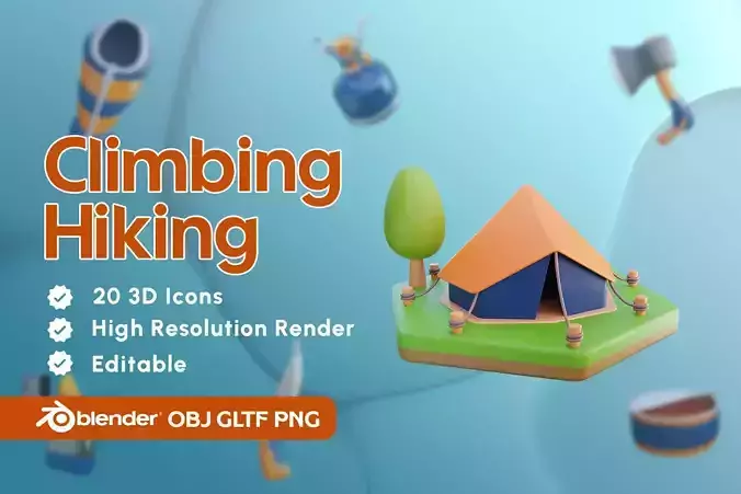 Climbing and Hiking 3D illustration