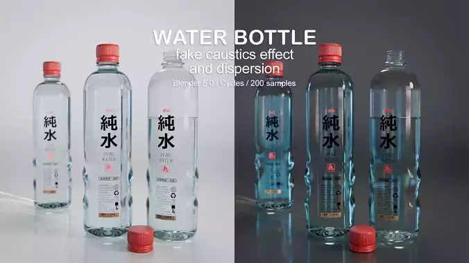 Water Bottle with Caustics Effect 3D model