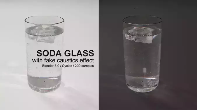 Soda glass and ice with fake caustics effect 3D model
